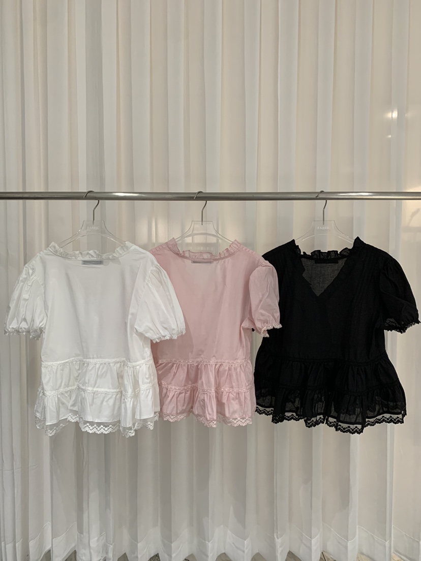 FABRIC韓國代購女士新款26春夏26夏季時尚襯衫蕾絲衫可愛的FABRIC襯衫/蕾絲衫