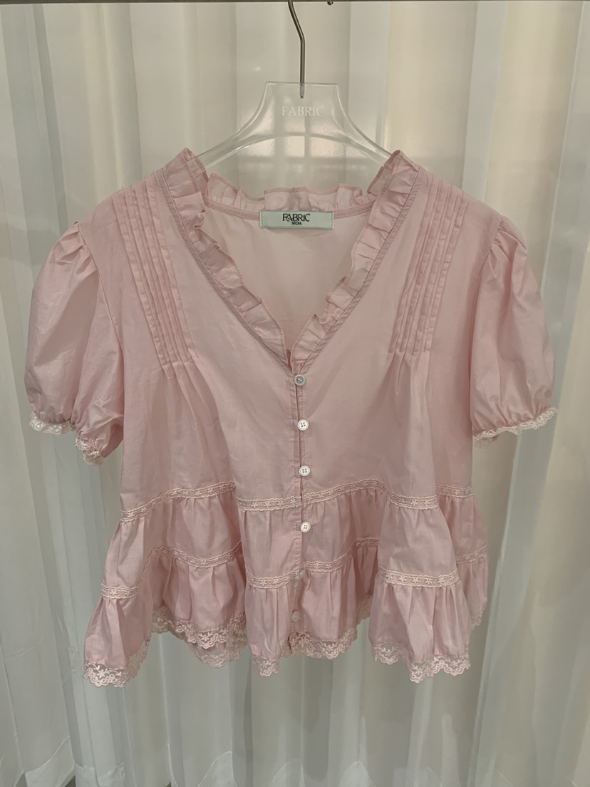 FABRIC韓國代購女士新款26春夏26夏季時尚襯衫蕾絲衫可愛的FABRIC襯衫/蕾絲衫圖色2