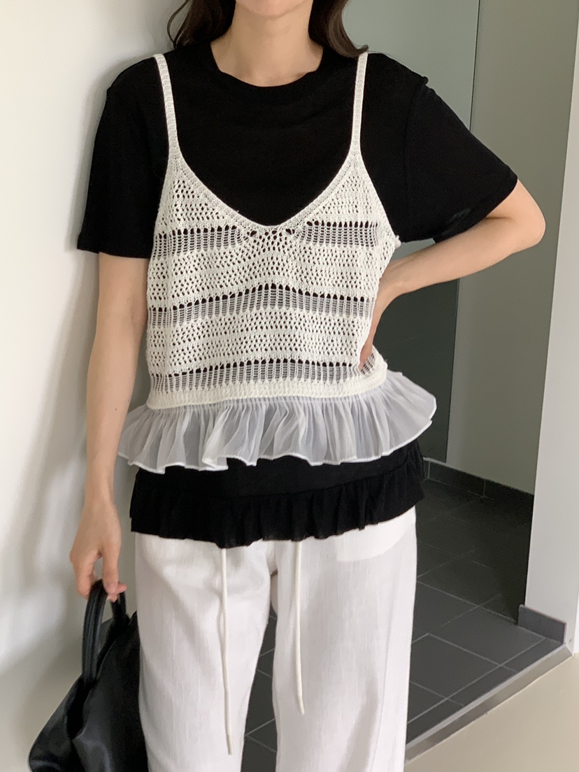 CICI韓國直郵女士新品休閑推薦人氣26夏季吊帶背心荷葉邊Ci Ci吊帶/背心