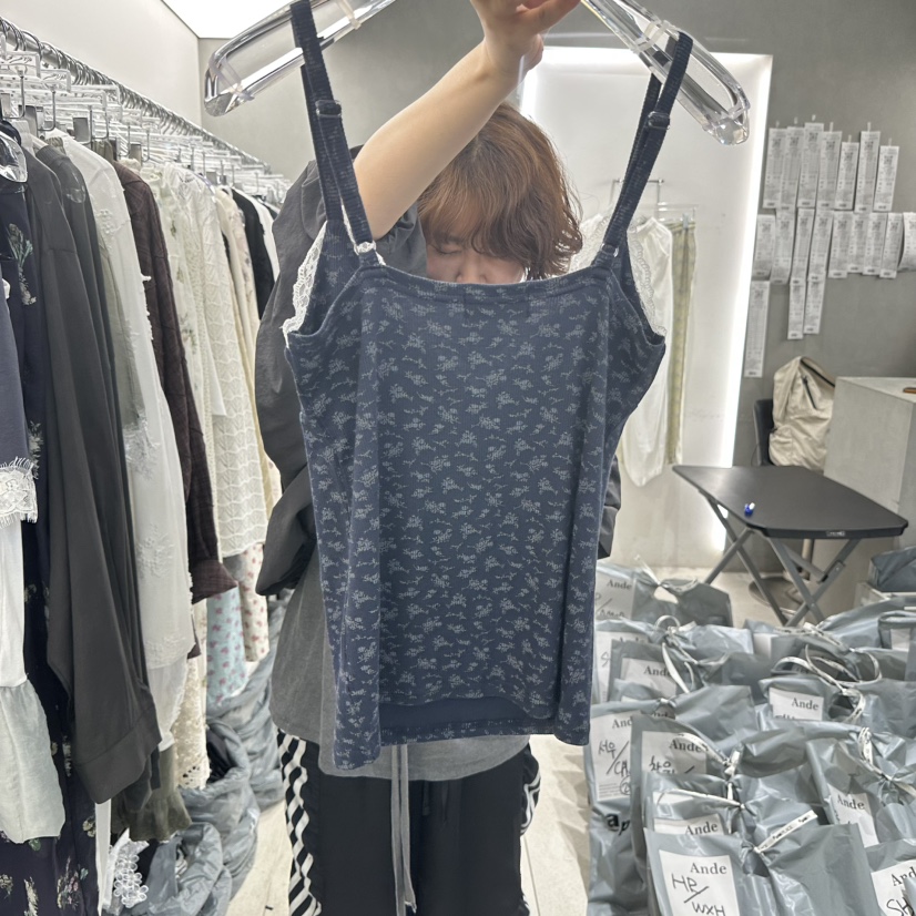 ANDE韓國直郵女裝新品休閑人氣吊帶背心不含內搭花朵無袖Ande吊帶/背心