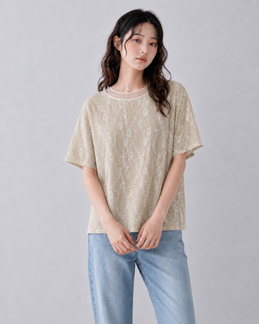 FABRIC韓國代購女士新品職業推薦休閑26夏季時尚T恤雪紡蕾絲FABRICT恤