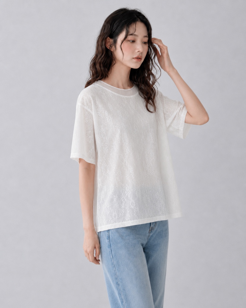 FABRIC韓國代購女士新品職業推薦休閑26夏季時尚T恤雪紡蕾絲FABRICT恤