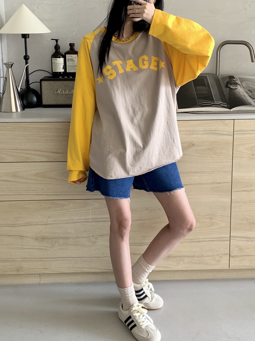 DAVICHI/D.SECOND韓國東大門直郵女士新品休閑長袖T恤插肩袖DAVICHI/D.SECOND長袖T恤