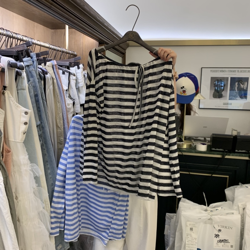 VIRKIN韓國直郵女裝新品休閑26春夏職業26夏季長袖T恤條紋VIRKIN長袖T恤圖色3