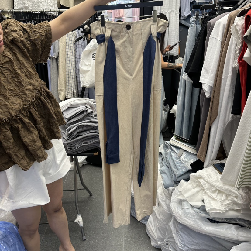 A-DEL韓國直郵實拍女裝新品推薦26春夏休閑褲不含腰帶撞色A-DEL休閑褲圖色1