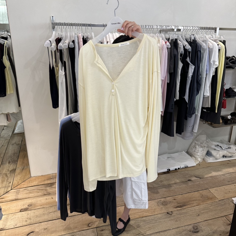 CREAM VILLA韓國直郵女裝新品熱賣長袖T恤紐扣CREAMVILLA長袖T恤圖色2