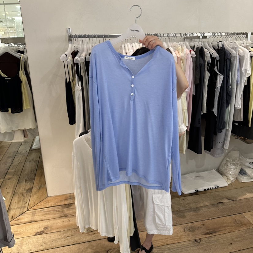 CREAM VILLA韓國直郵女裝新品熱賣長袖T恤紐扣CREAMVILLA長袖T恤圖色3