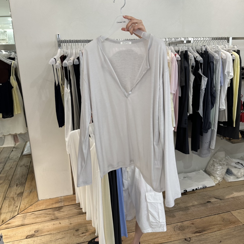 CREAM VILLA韓國直郵女裝新品熱賣長袖T恤紐扣CREAMVILLA長袖T恤圖色5