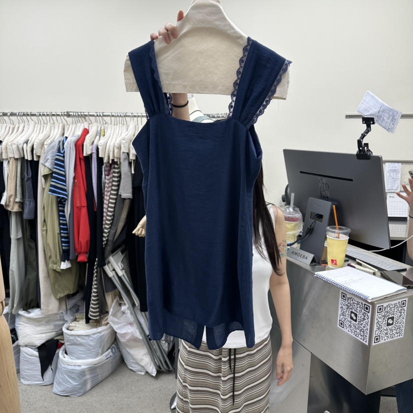 AMOEBA韓國代購女士新款休閑26春夏人氣吊帶背心無袖緞帶AMOEBA吊帶/背心