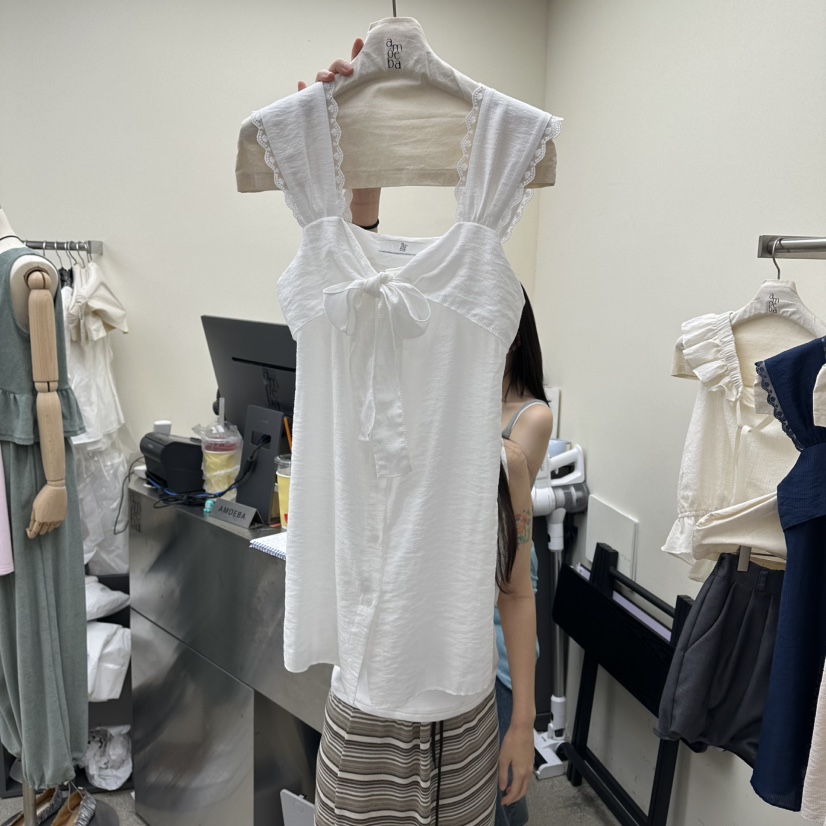 AMOEBA韓國代購女士新款休閑26春夏人氣吊帶背心無袖緞帶AMOEBA吊帶/背心圖色1