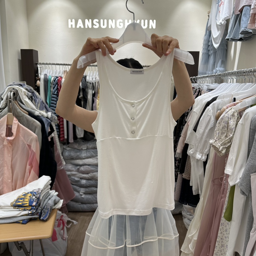 HANSUNGHYUN韓國東大門直郵女裝新款休閑職業吊帶背心紐扣HANSUNGHYUN吊帶/背心圖色1
