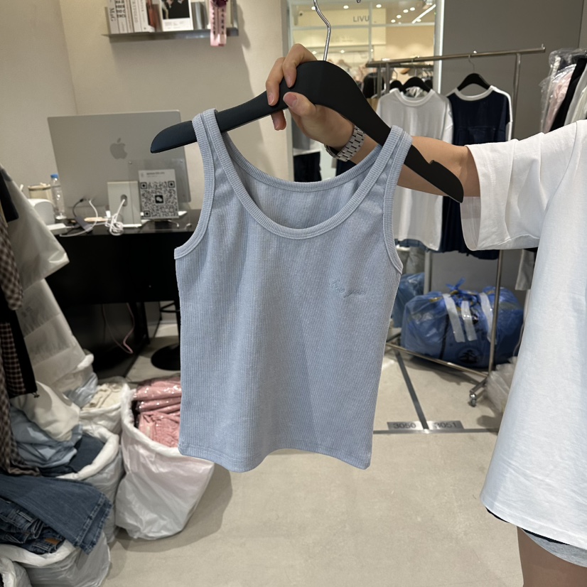 LIVU/MEMO CLASSIC韓國東大門代購女裝新品休閑吊帶背心刺繡無袖羅紋LIVU/MEMO CLASSIC吊帶/背心圖色2