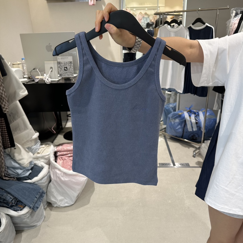 LIVU/MEMO CLASSIC韓國東大門代購女裝新品休閑吊帶背心刺繡無袖羅紋LIVU/MEMO CLASSIC吊帶/背心圖色3