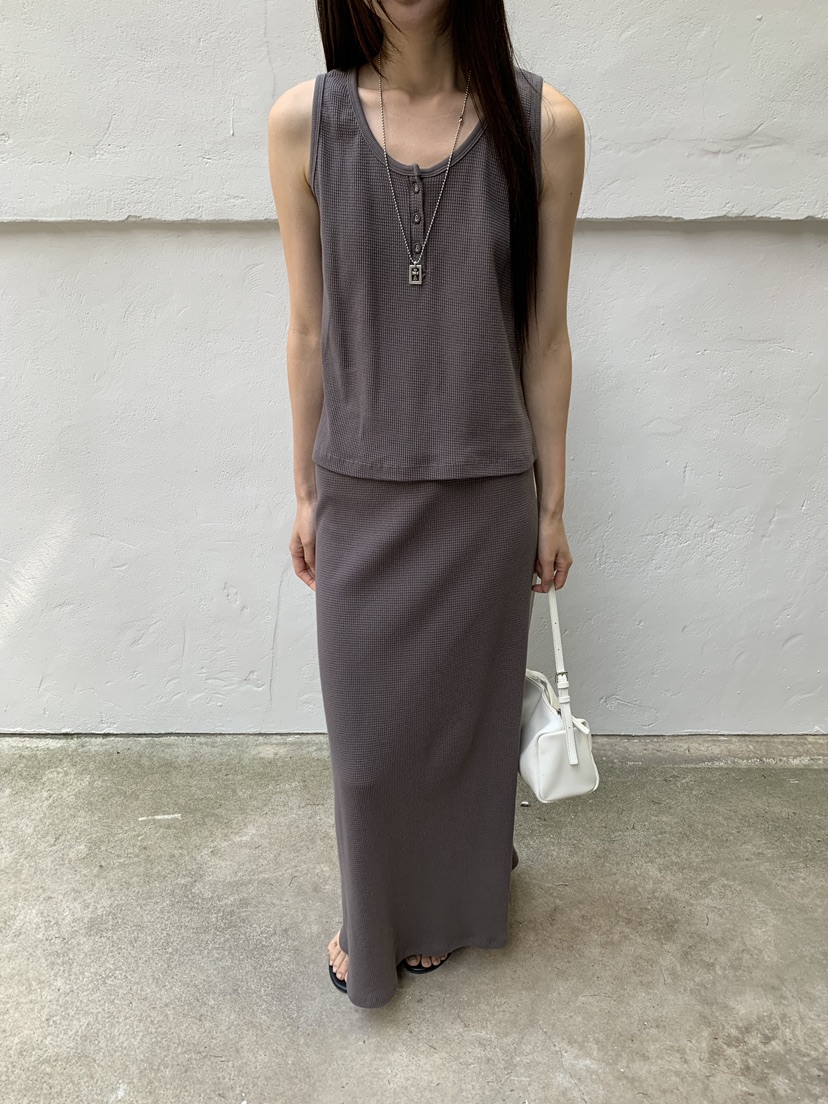 B_GARDER韓國代購女裝新品26夏季休閑推薦職業長裙華夫格B.GARDER長裙
