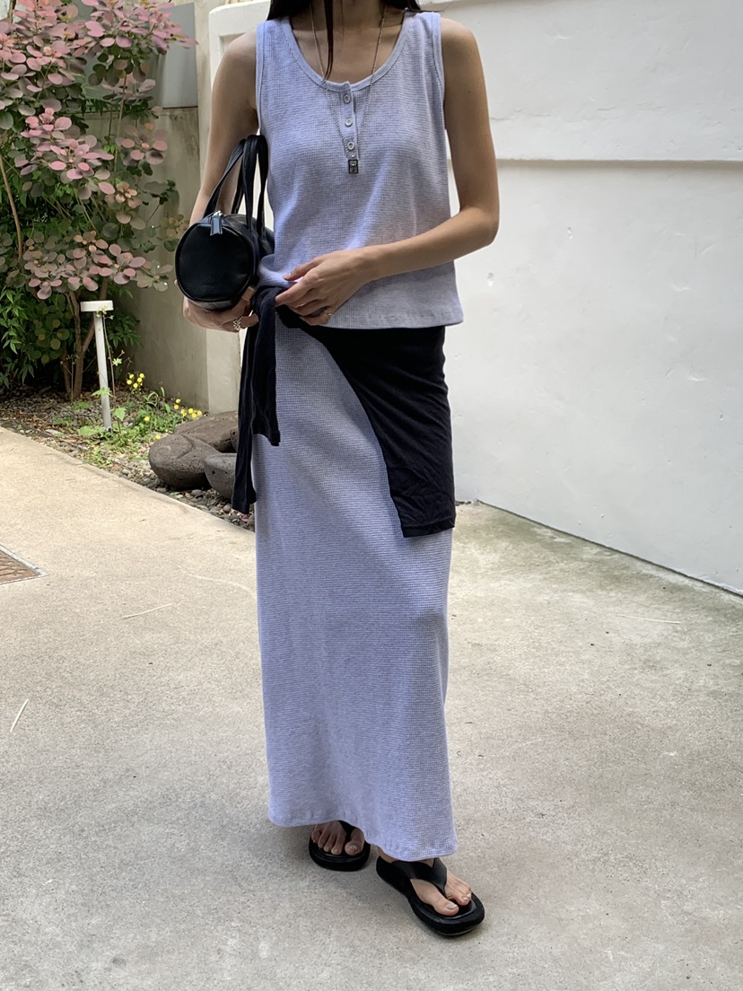 B_GARDER韓國代購女裝新品26夏季休閑推薦職業長裙華夫格B.GARDER長裙