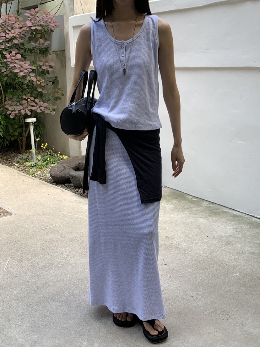 B_GARDER韓國代購女裝新品26夏季休閑推薦職業長裙華夫格B.GARDER長裙