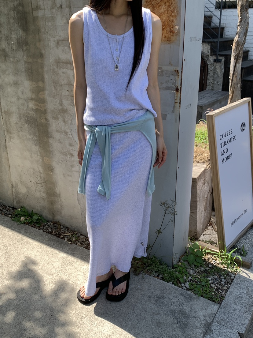 B_GARDER韓國代購女裝新品26夏季休閑推薦職業長裙華夫格B.GARDER長裙