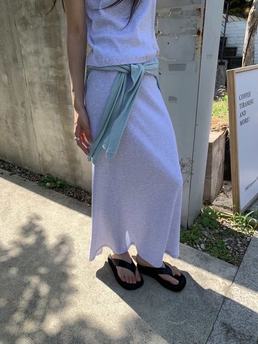 B_GARDER韓國代購女裝新品26夏季休閑推薦職業長裙華夫格B.GARDER長裙