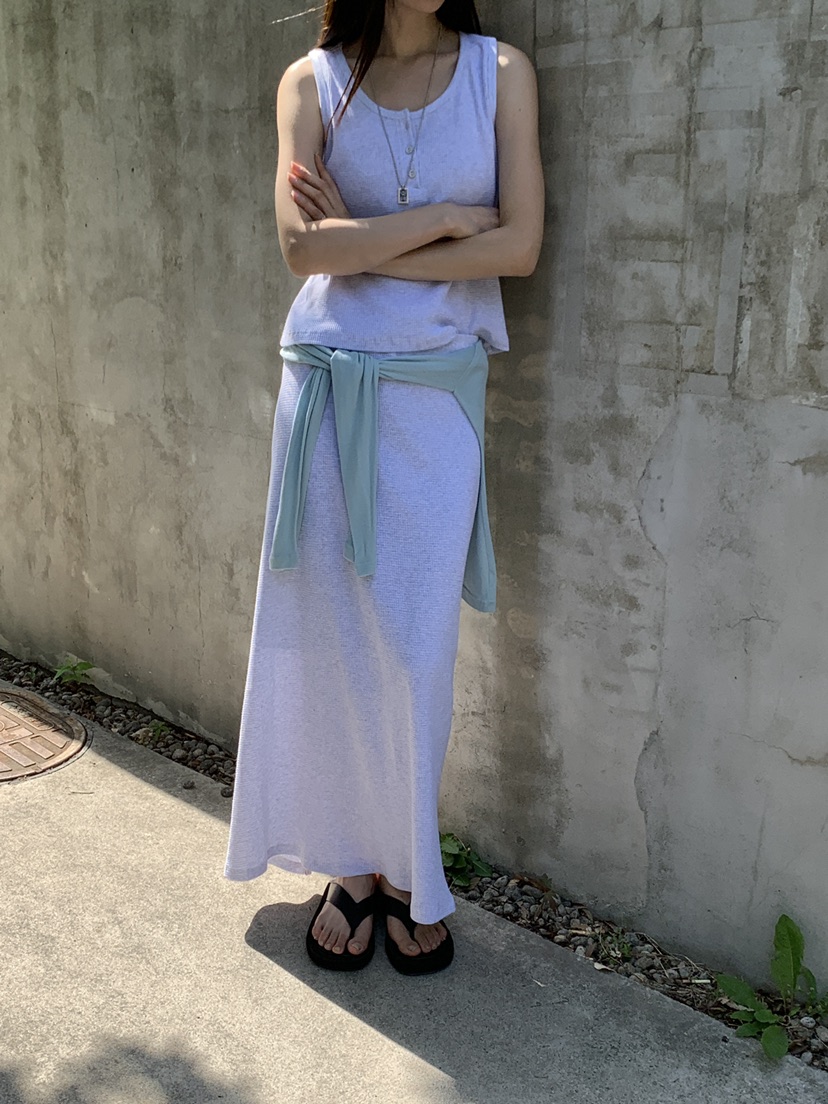 B_GARDER韓國代購女裝新品26夏季休閑推薦職業長裙華夫格B.GARDER長裙