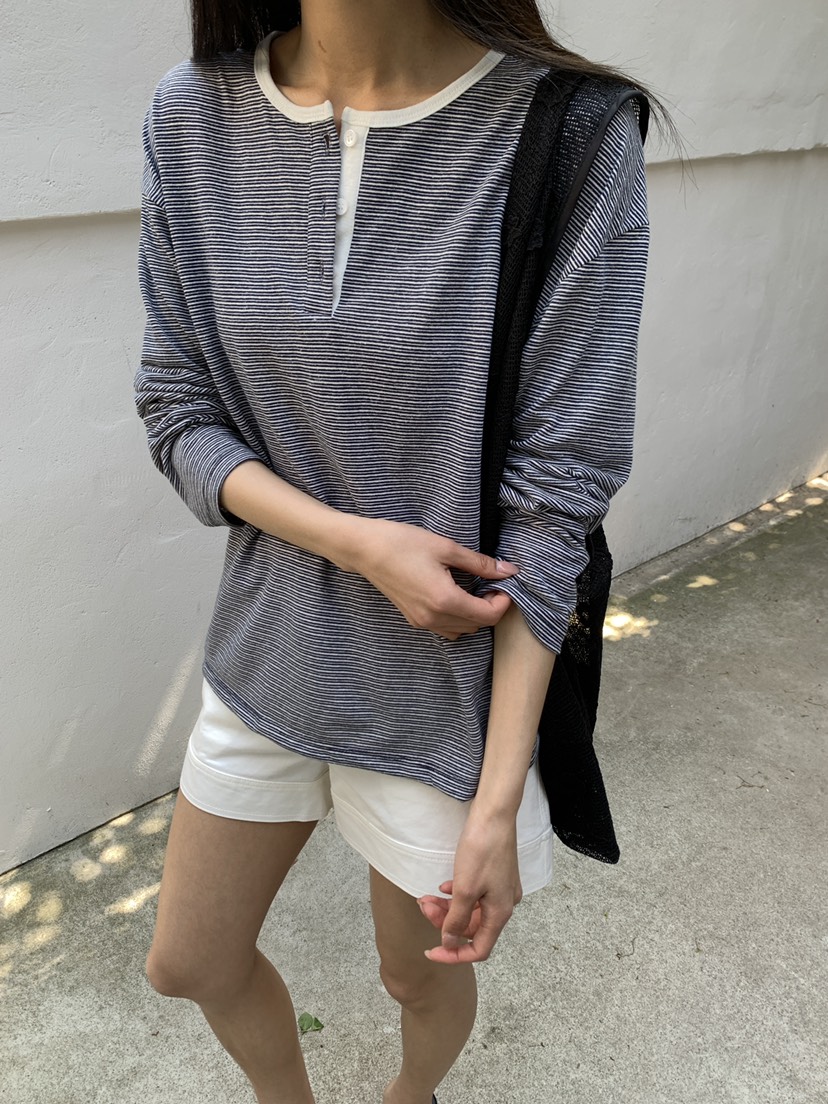 B_GARDER韓國直郵女士新品人氣時尚推薦長袖T恤假兩件條紋B.GARDER長袖T恤