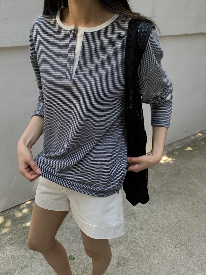 B_GARDER韓國直郵女士新品人氣時尚推薦長袖T恤假兩件條紋B.GARDER長袖T恤