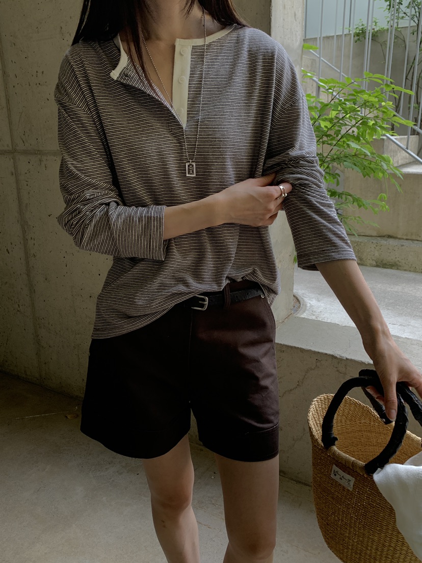 B_GARDER韓國直郵女士新品人氣時尚推薦長袖T恤假兩件條紋B.GARDER長袖T恤圖色1