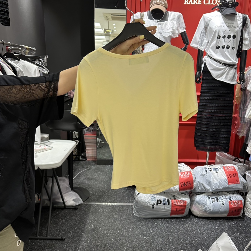 RARE CLOSET韓國直郵實拍女士新款時尚26夏季人氣T恤褶皺RARE CLOSETT恤