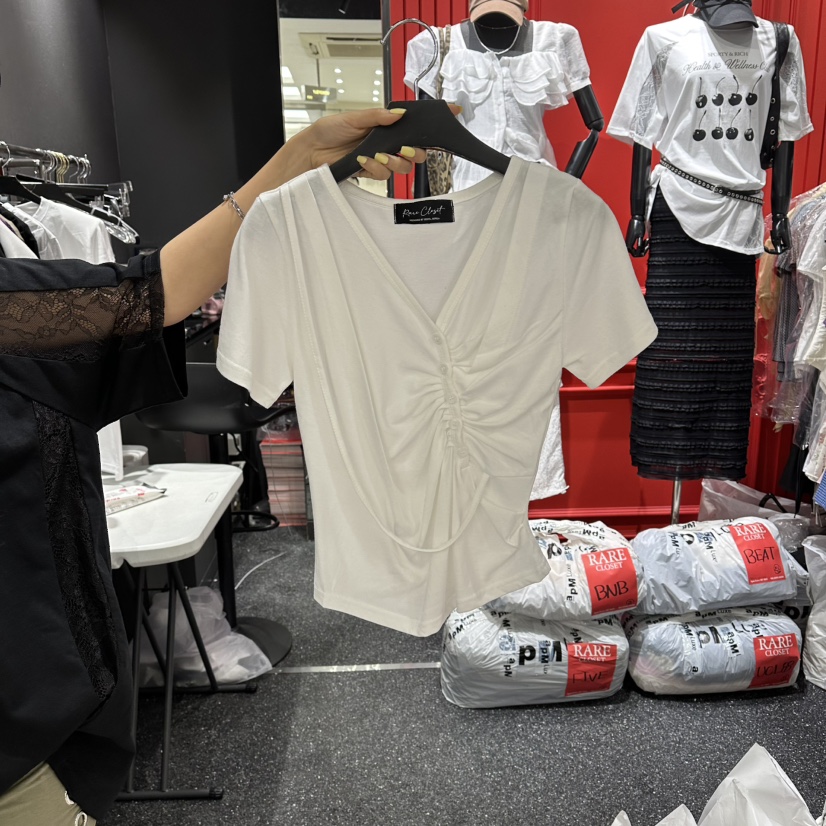 RARE CLOSET韓國直郵實拍女士新款時尚26夏季人氣T恤褶皺RARE CLOSETT恤圖色1