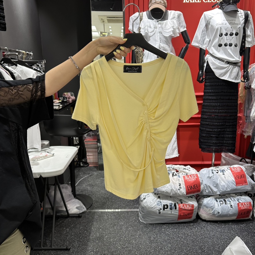 RARE CLOSET韓國直郵實拍女士新款時尚26夏季人氣T恤褶皺RARE CLOSETT恤圖色2