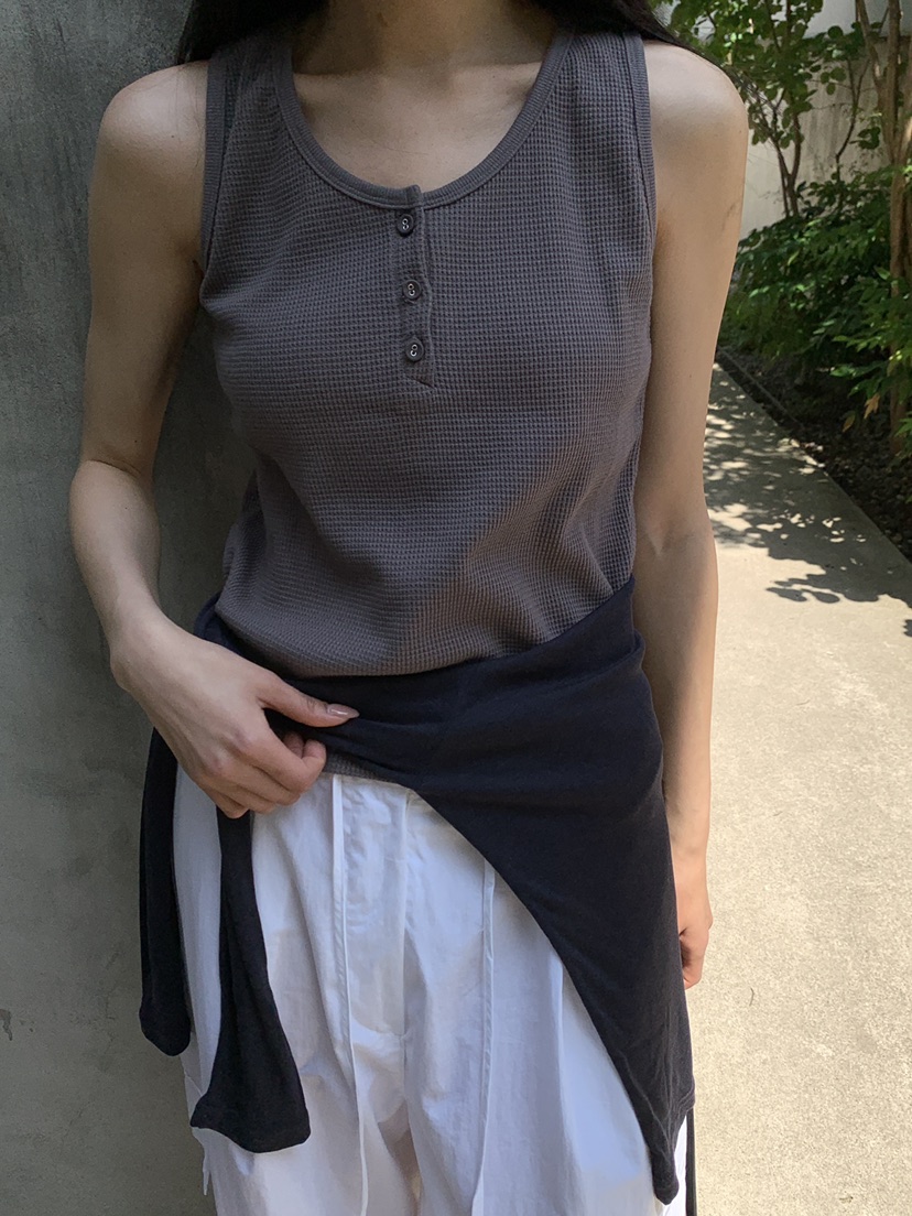 B_GARDER東大門實拍韓國女裝新品26春夏吊帶背心華夫格格紋B.GARDER吊帶/背心