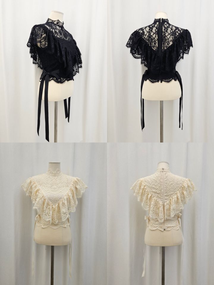 HIGH HEELS韓國直郵女裝新品熱賣人氣26夏季襯衫蕾絲衫絲帶HIGH HEELS襯衫/蕾絲衫