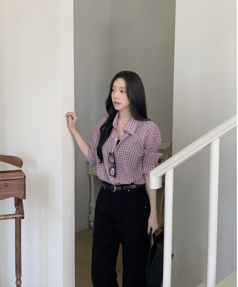 PAIRING韓國東大門直郵女裝新品26春夏26夏季襯衫蕾絲衫格子PAIRING襯衫/蕾絲衫