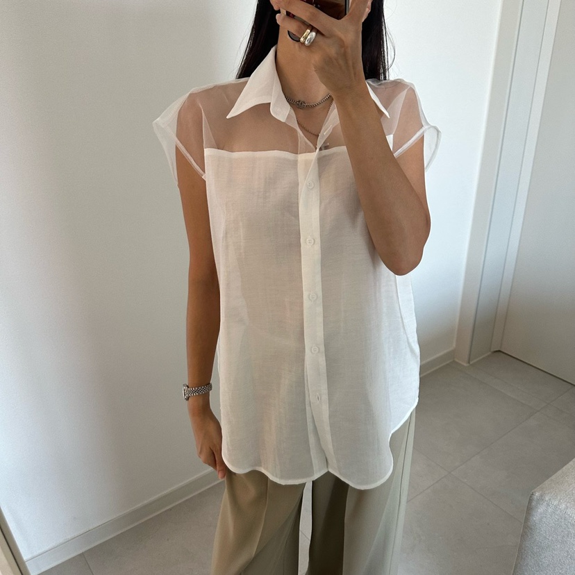 SOUIT韓國東大門代購女裝新品職業人氣推薦襯衫蕾絲衫歐根紗SOUIT by mabel-L襯衫/蕾絲衫圖色1