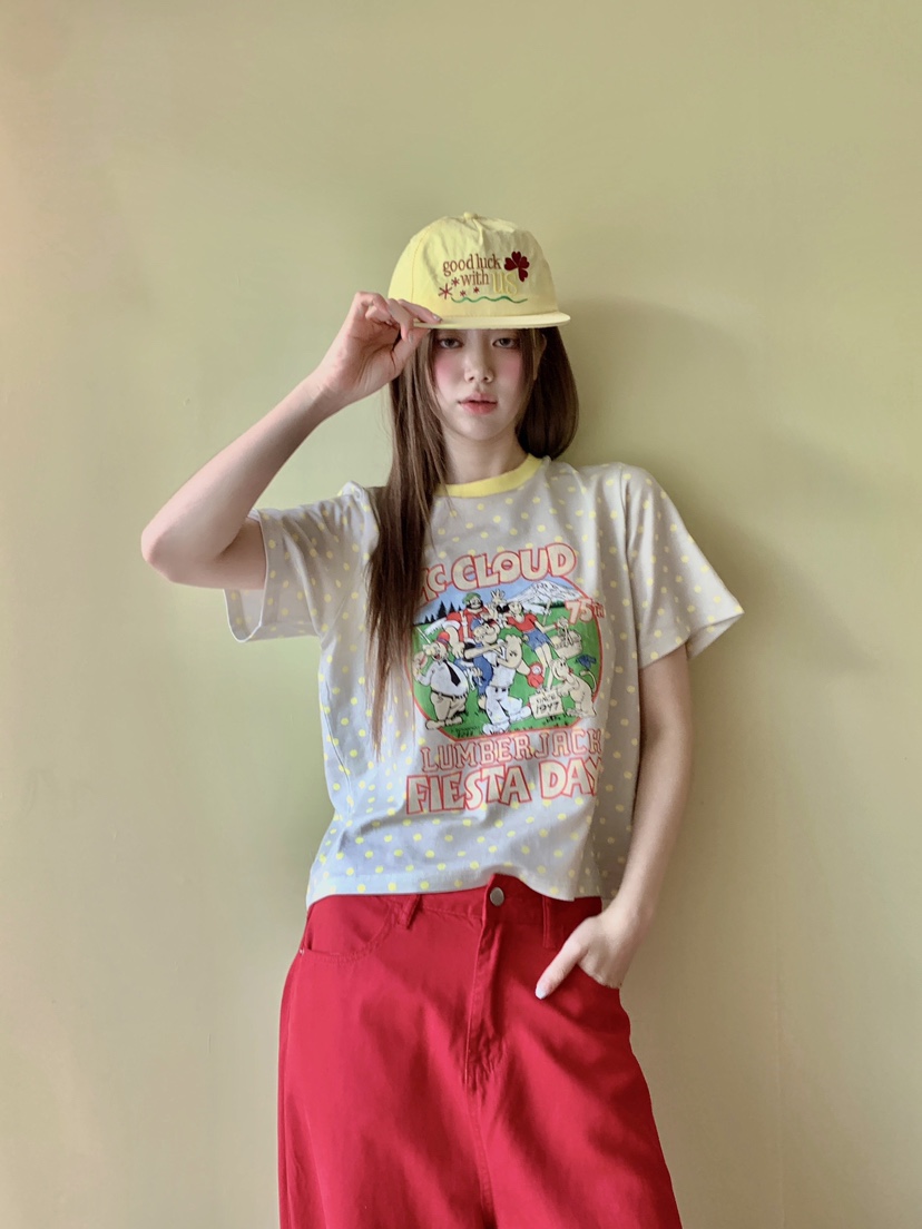 MAISONDEGLORY韓國直郵女士新品休閑時尚熱賣T恤撞色圓點MAISON DE GLORYT恤