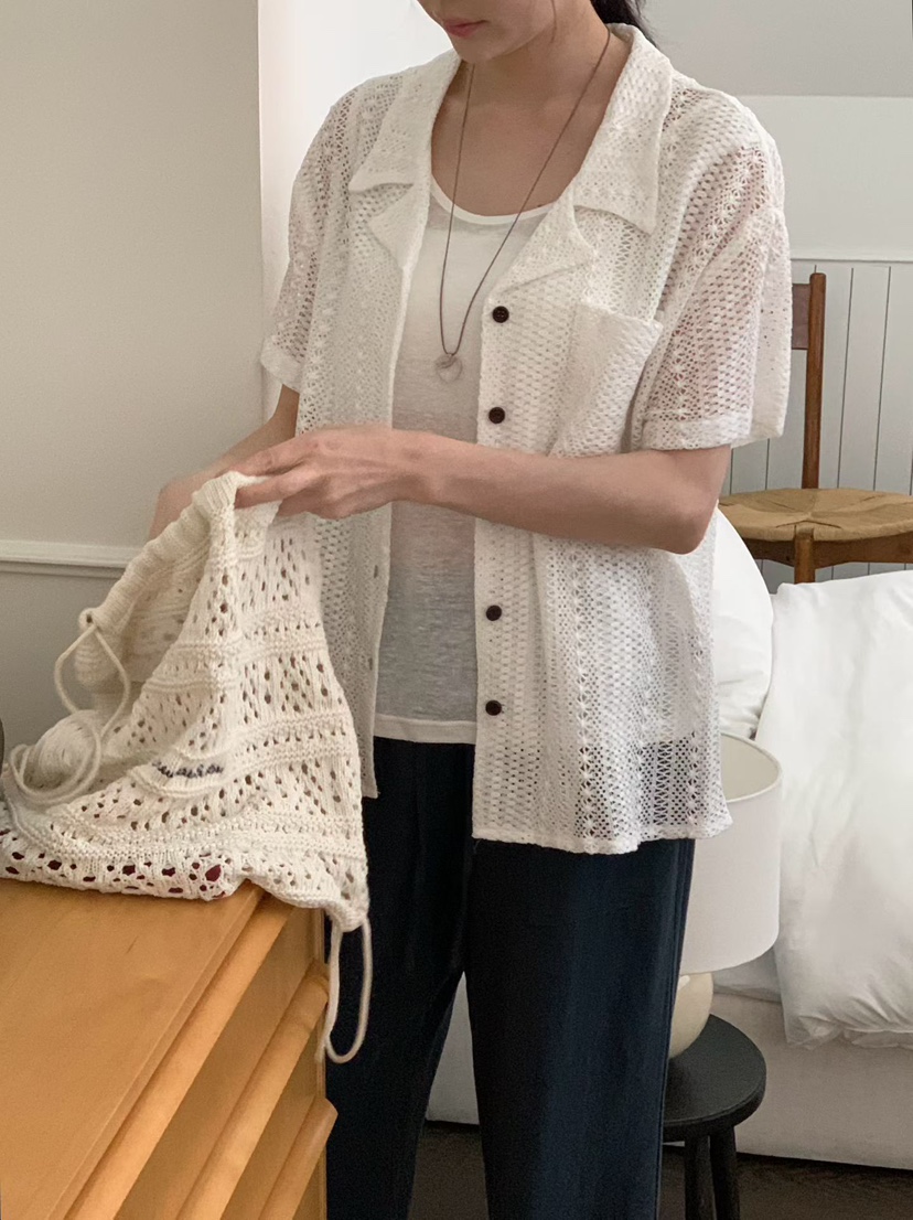 BINUS韓國東大門直郵女士新品時尚休閑26春夏襯衫蕾絲衫蕾絲BINUS襯衫/蕾絲衫