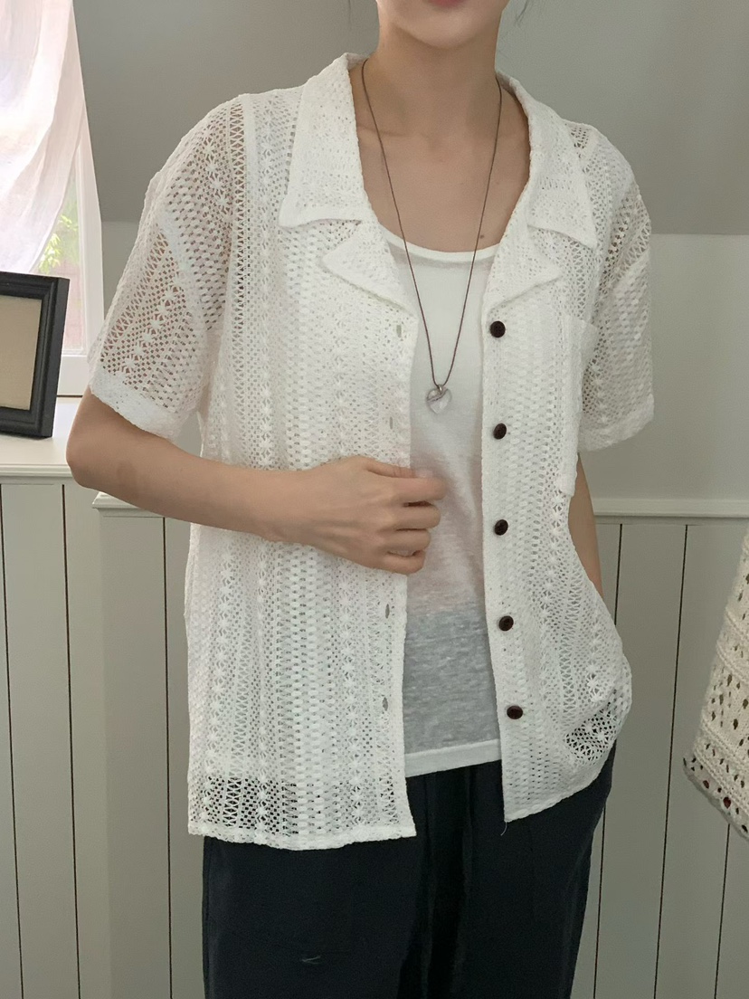 BINUS韓國東大門直郵女士新品時尚休閑26春夏襯衫蕾絲衫蕾絲BINUS襯衫/蕾絲衫