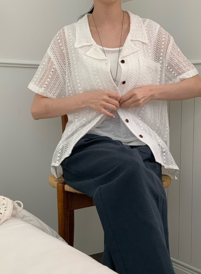 BINUS韓國東大門直郵女士新品時尚休閑26春夏襯衫蕾絲衫蕾絲BINUS襯衫/蕾絲衫
