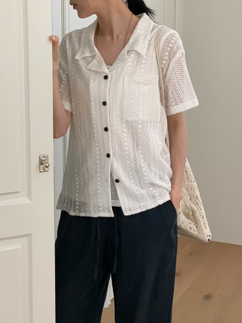 BINUS韓國東大門直郵女士新品時尚休閑26春夏襯衫蕾絲衫蕾絲BINUS襯衫/蕾絲衫圖色1