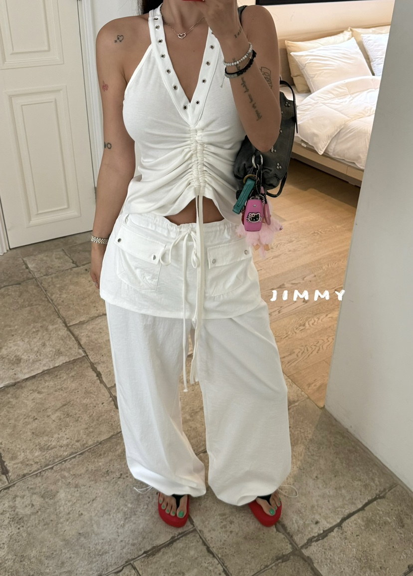 JIMMY韓國東大門直郵女士新品推薦熱賣26夏季吊帶背心孔眼JIMMY/REMAKE吊帶/背心