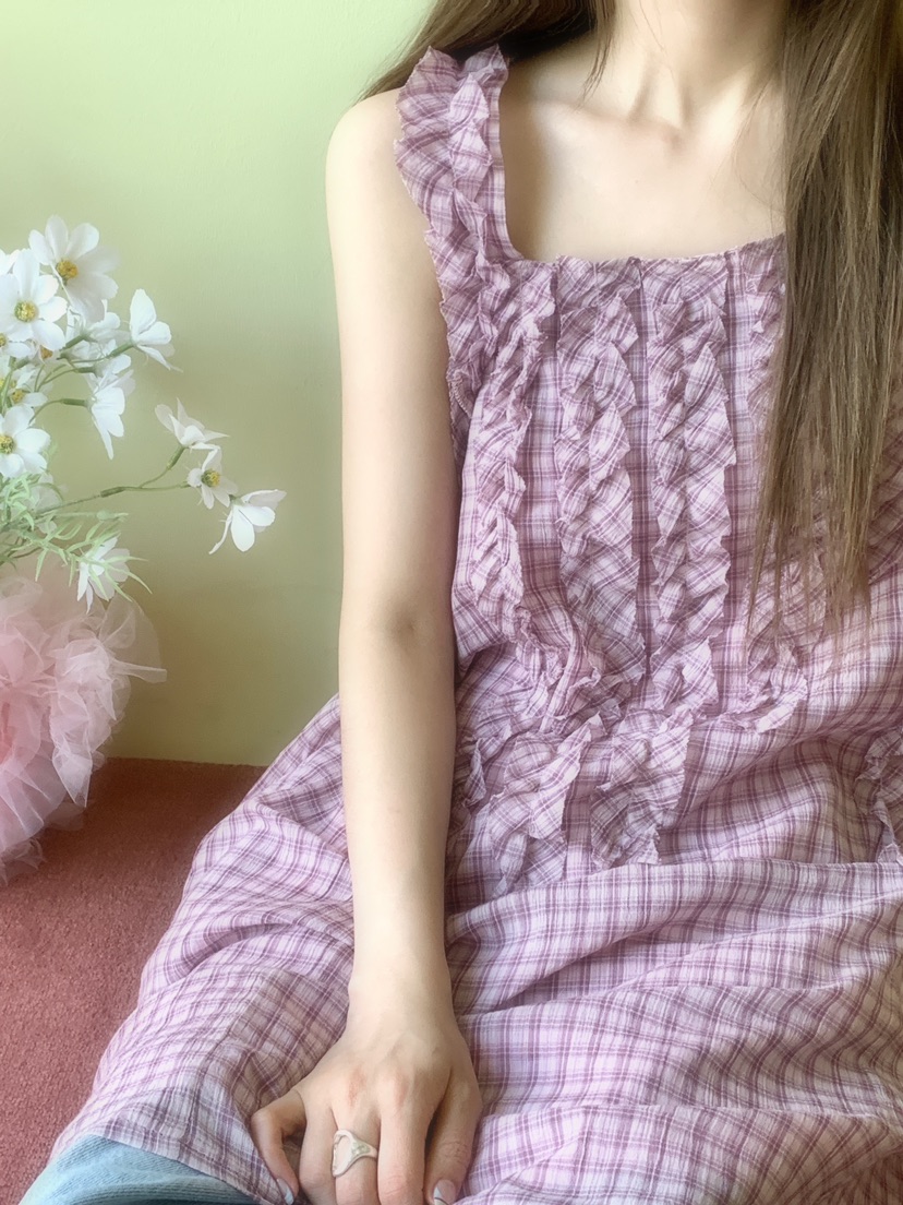 MAISONDEGLORY韓國直郵女士新款人氣26夏季連衣裙荷葉邊格子MAISON DE GLORY連衣裙