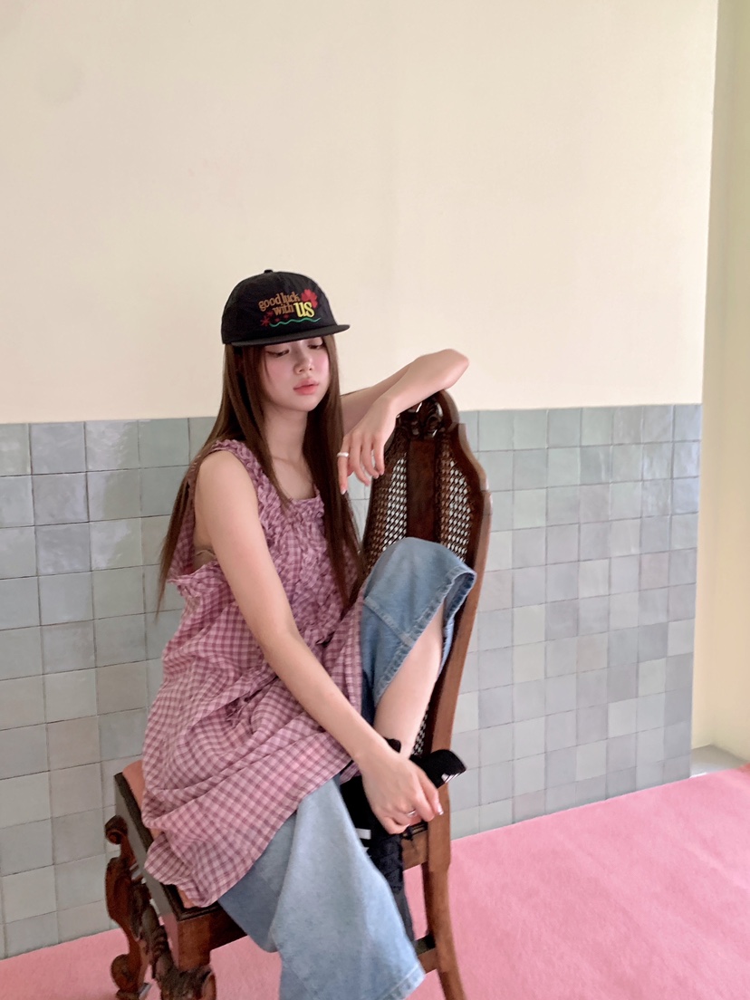 MAISONDEGLORY韓國直郵女士新款人氣26夏季連衣裙荷葉邊格子MAISON DE GLORY連衣裙