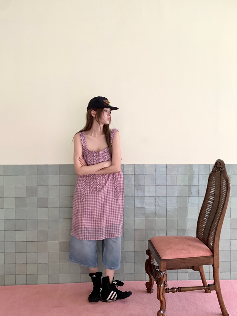 MAISONDEGLORY韓國直郵女士新款人氣26夏季連衣裙荷葉邊格子MAISON DE GLORY連衣裙