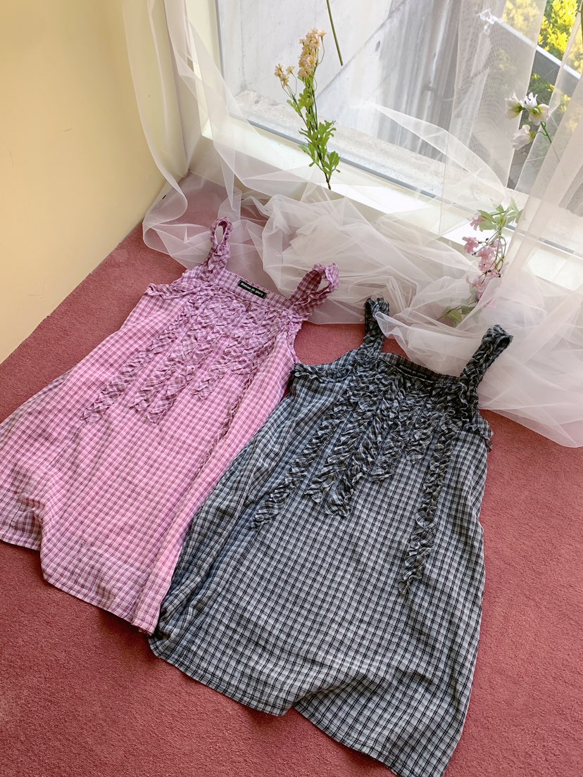 MAISONDEGLORY韓國直郵女士新款人氣26夏季連衣裙荷葉邊格子MAISON DE GLORY連衣裙圖色2左二色