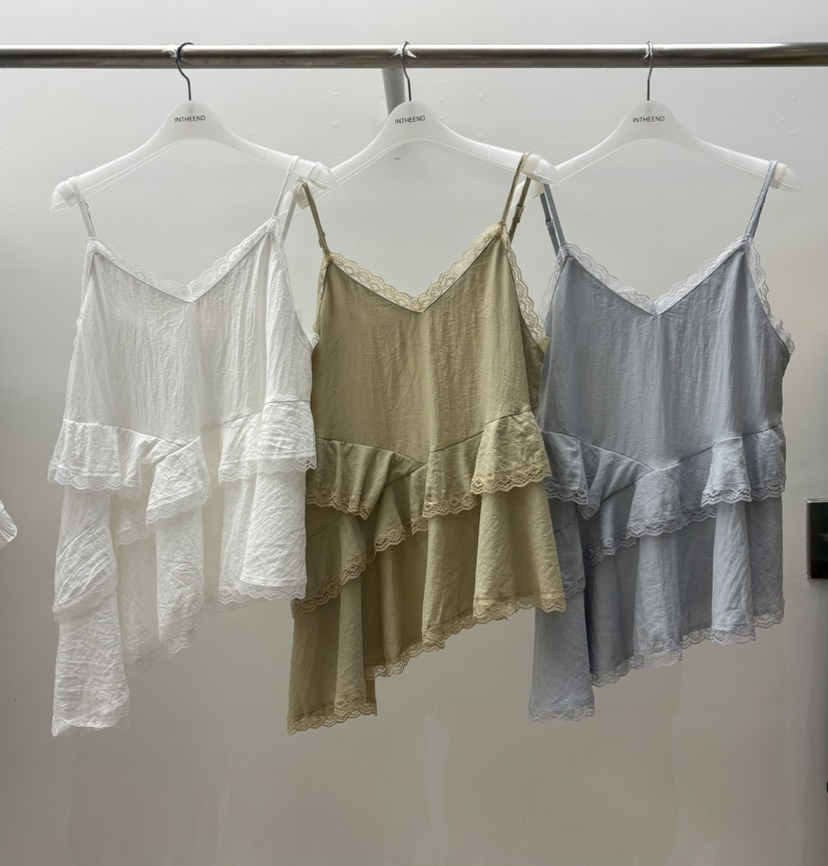 INTHEEND韓國直郵實拍女裝新品熱賣休閑吊帶背心荷葉邊無袖INTHEEND吊帶/背心
