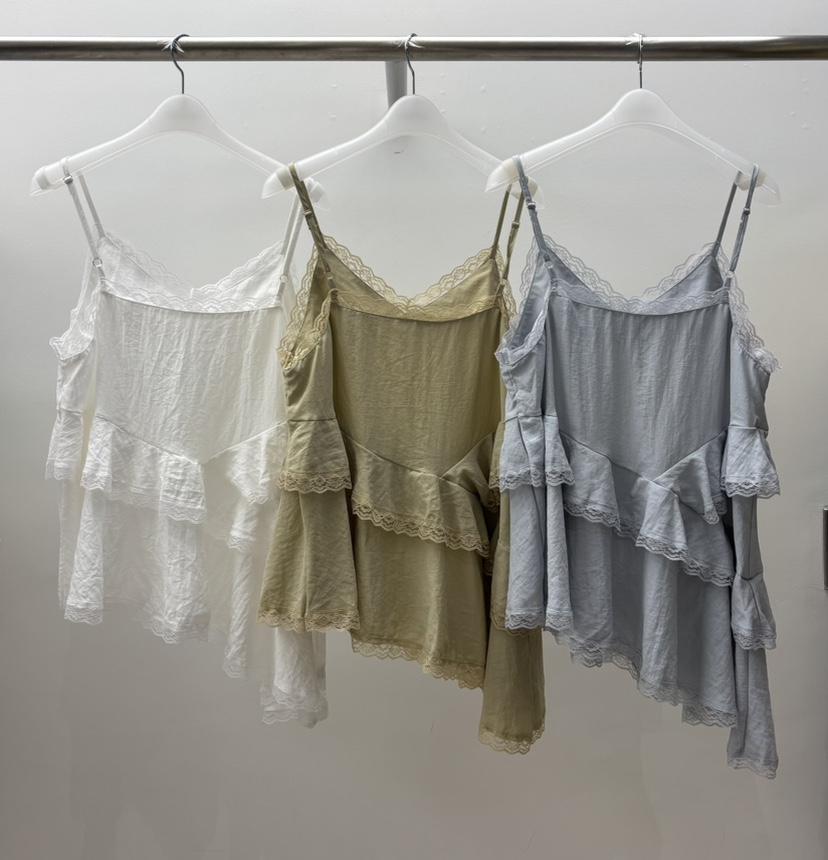 INTHEEND韓國直郵實拍女裝新品熱賣休閑吊帶背心荷葉邊無袖INTHEEND吊帶/背心