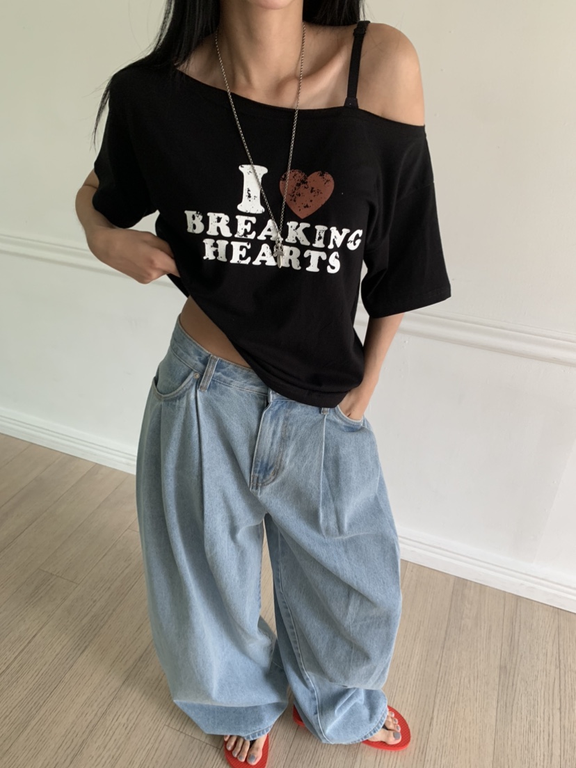 BADCALM韓國代購女裝新品時尚熱賣26夏季26春夏牛仔褲褶裥BADCALM牛仔褲
