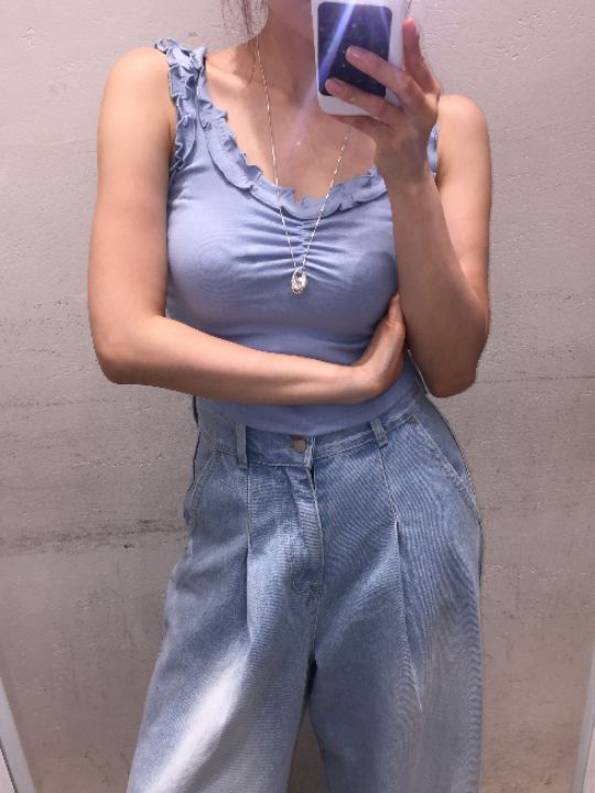 mars韓國直郵實拍女裝新款熱賣26春夏吊帶背心荷葉邊無袖mars吊帶/背心