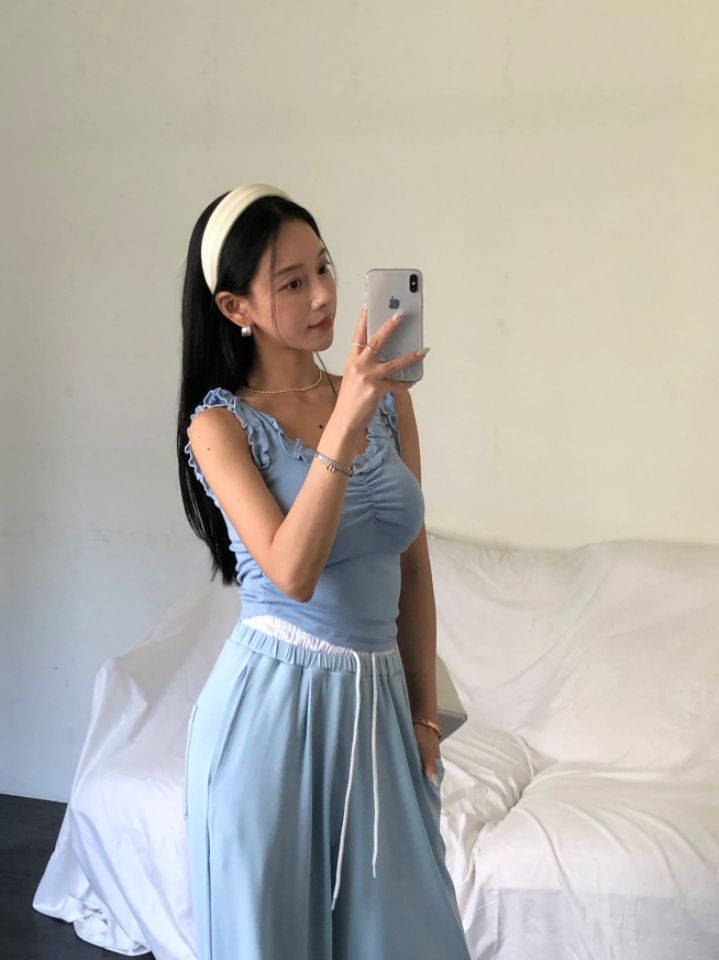 mars韓國直郵實拍女裝新款熱賣26春夏吊帶背心荷葉邊無袖mars吊帶/背心