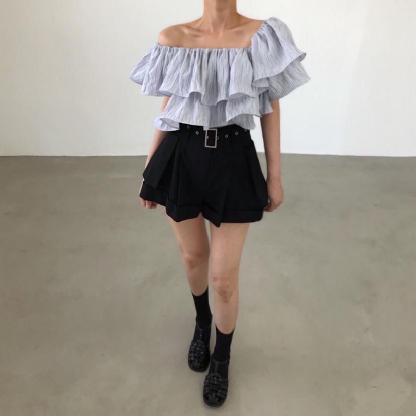 2TWO MOON韓國東大門直郵女士新品26夏季襯衫蕾絲衫荷葉邊2TWO MOON襯衫/蕾絲衫