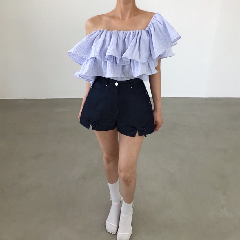 2TWO MOON韓國東大門直郵女士新品26夏季襯衫蕾絲衫荷葉邊2TWO MOON襯衫/蕾絲衫圖色2